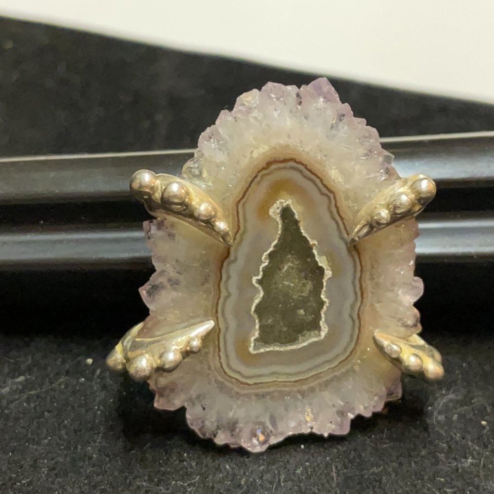 Amethyst Stalactite Slice Sterling Silver Statement Ring